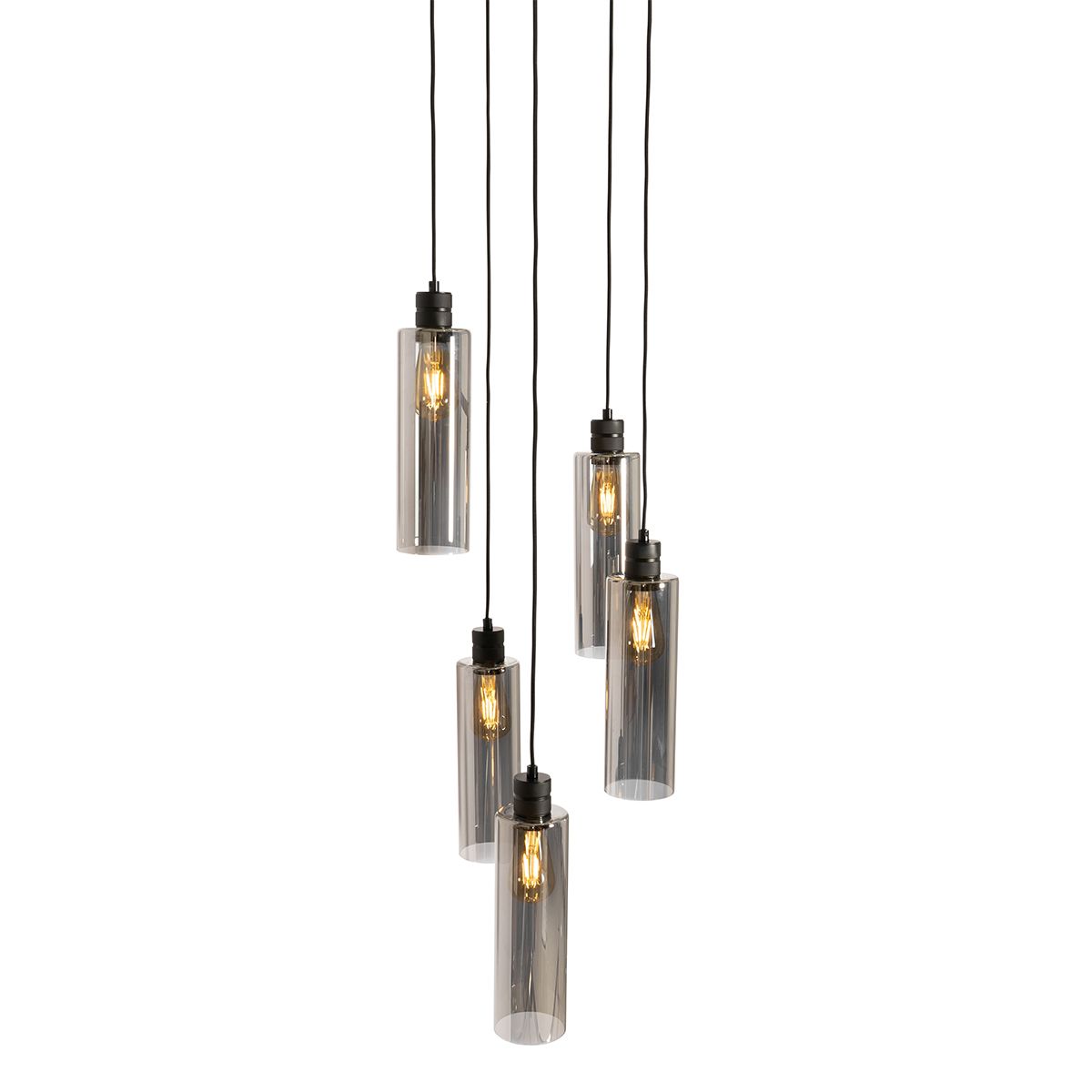 Moderne hanglamp zwart met smoke glas 5-lichts - Stavelot