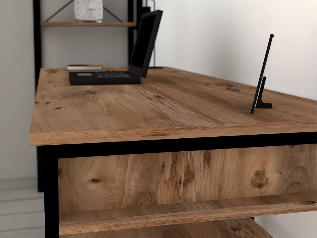 Bureau industriel avec rangements - Naturel et noir - RALEIGH