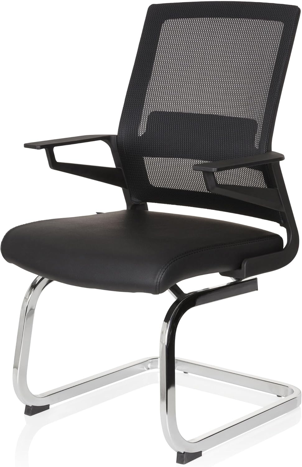 hjh OFFICE 732105 Besucherstuhl Inventor V PRO Kunstleder/Netz Schwarz Stuhl Freischwinger mit Lordosenstütze