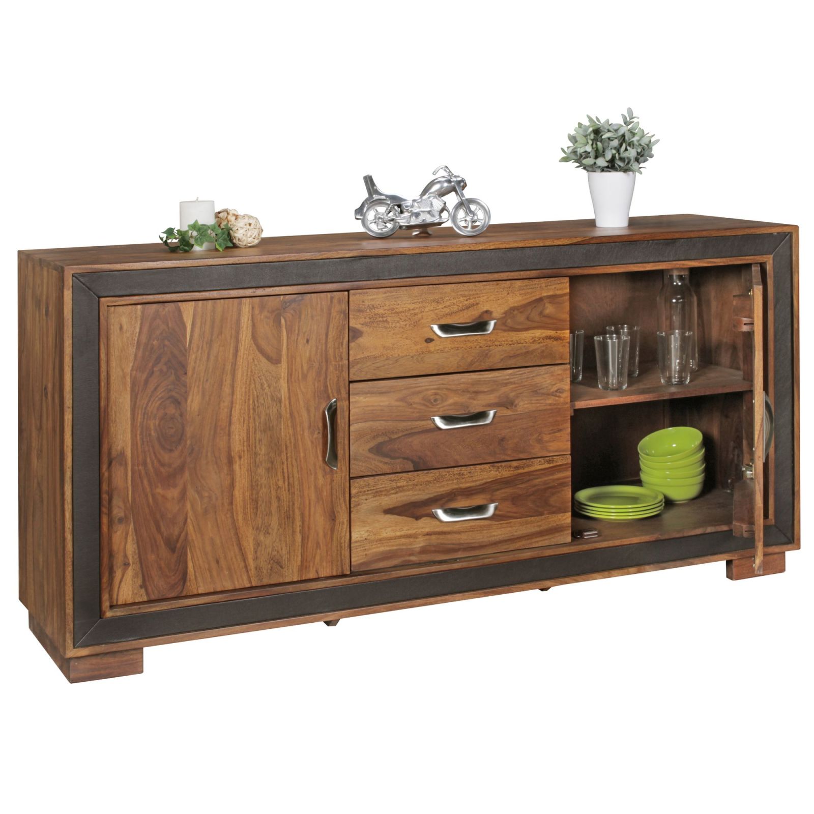 Sideboard - Sheesham massiv-schwarz - 3 Schubladen - 160 cm breit