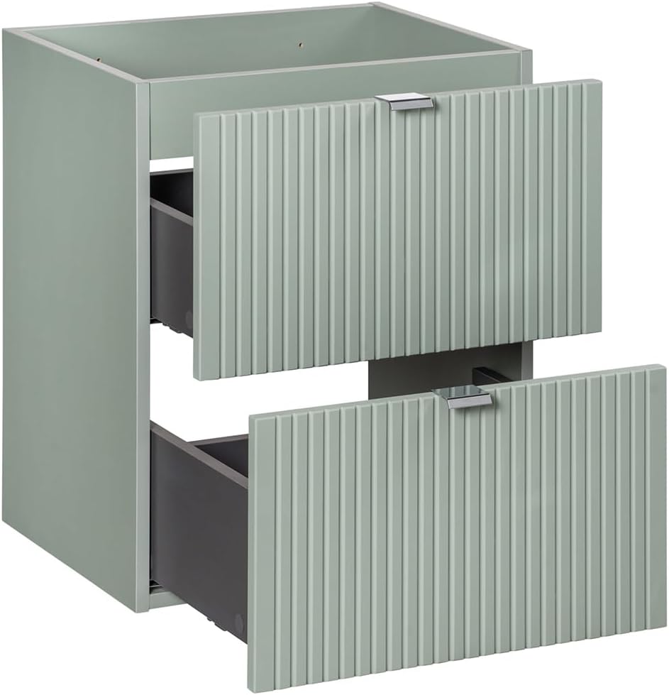 Lomadox Waschtisch 50cm, grün, gerillte Front, hängende Montage, geringe Tiefe 40cm