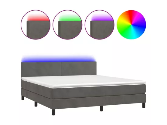 Sommier tapissier matelas et LED Gris foncé 180x200 cm Velours