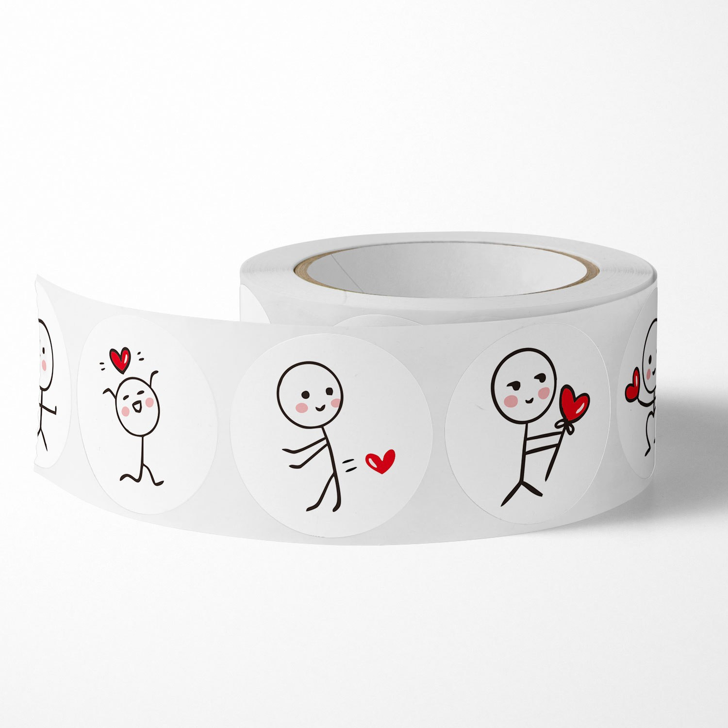 (1 Rolle à 500Stk.) Ø25mm Cartoon Aufkleber Love DIY Sticker Selbstklebende Etiketten - Strichmännchen