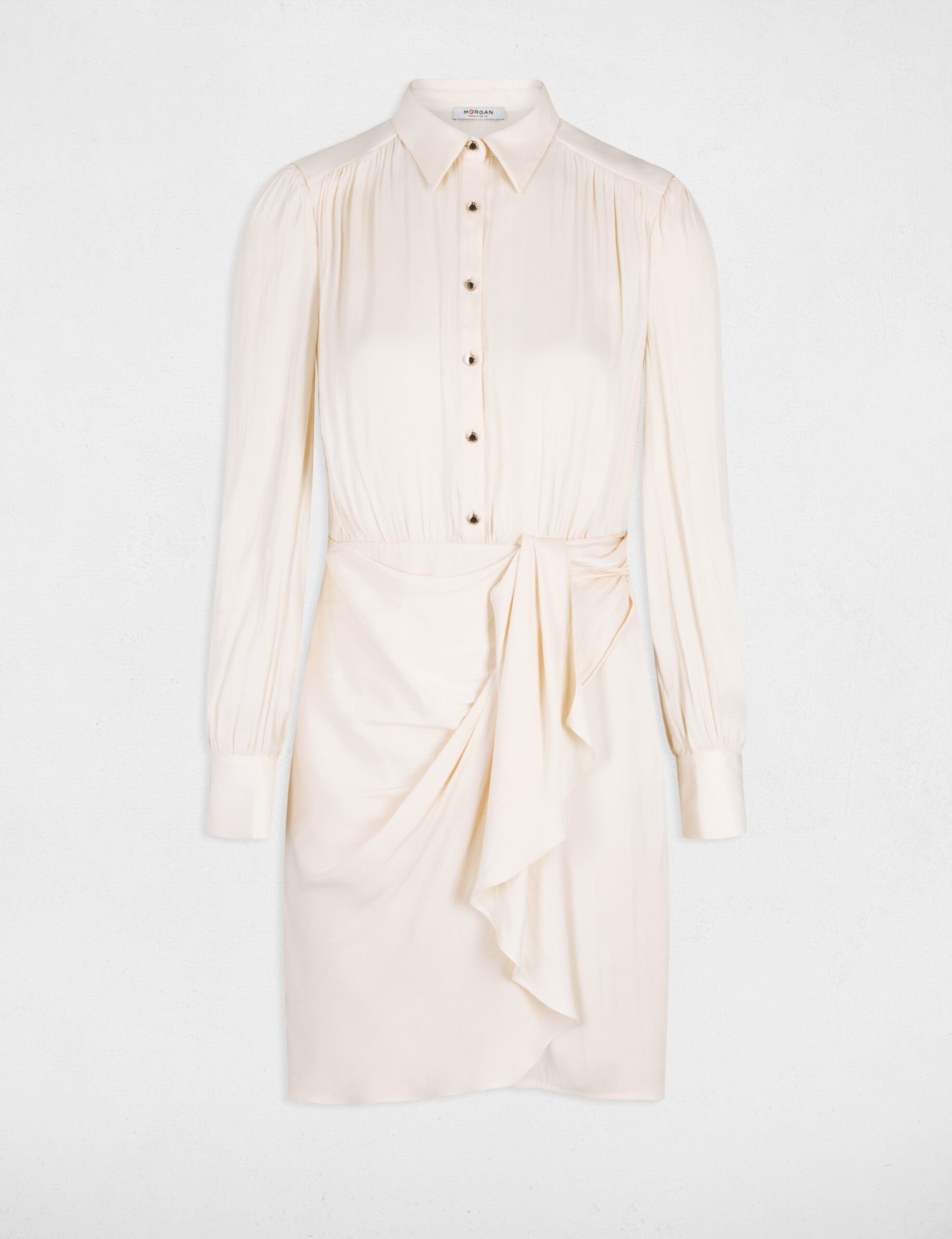 Robe droite drapée satinée ecru moyen femme - ecru_moyen