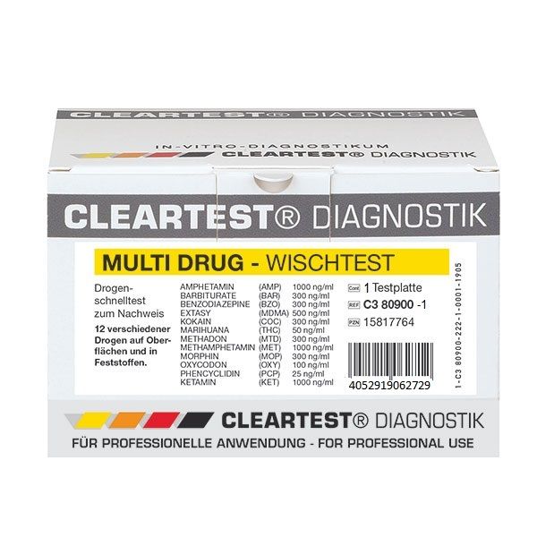CLEARTEST Multi Drug Drogen Schnelltest Wischtest, Nachweis von 12 Drogen auf Oberflächen