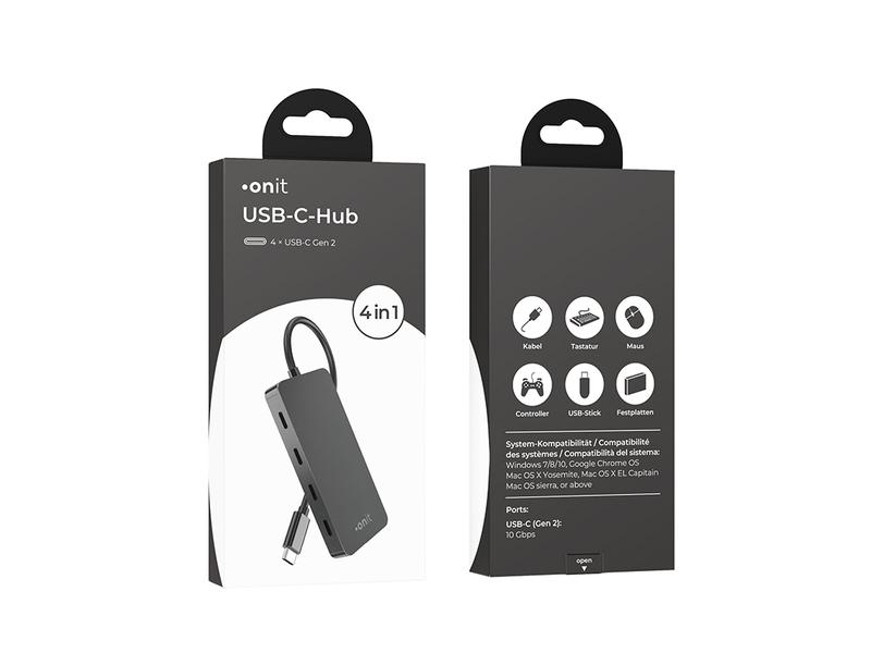 onit USB-C-Hub 4C Leichter und kompakter Hub mit 4 USB-C-Ports