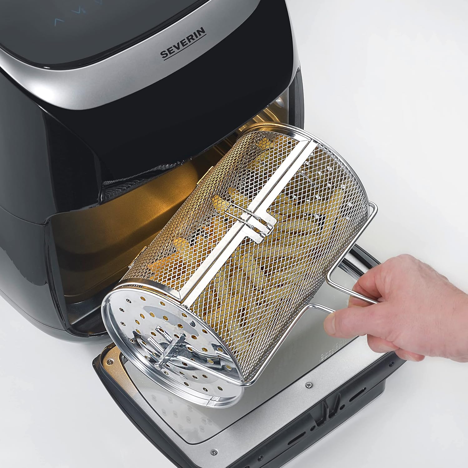SEVERIN Multi Heißluftfritteuse mit 11 Liter Fassungsvermögen, Heißluft Fryer mit umfangreichem Zubehör, Fritteuse ohne Fett mit 8 Automatikprogrammen, 2000 W, schwarz/silber, FR 2446