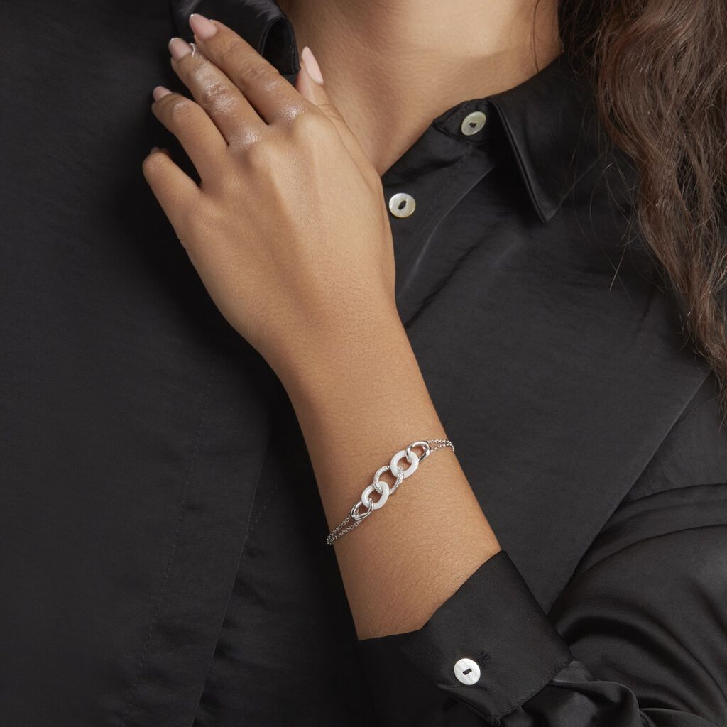 Bracelet Link Argent Blanc Céramique Et Oxyde De Zirconium