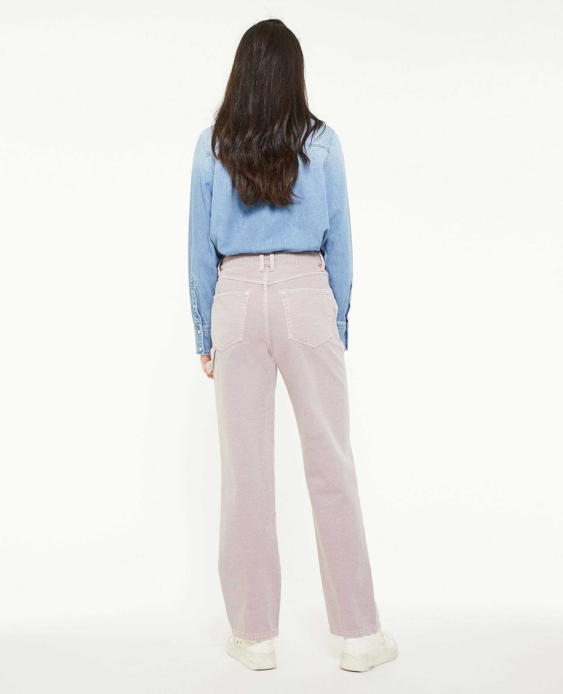Jean droit taille haute poches devant - Lilas