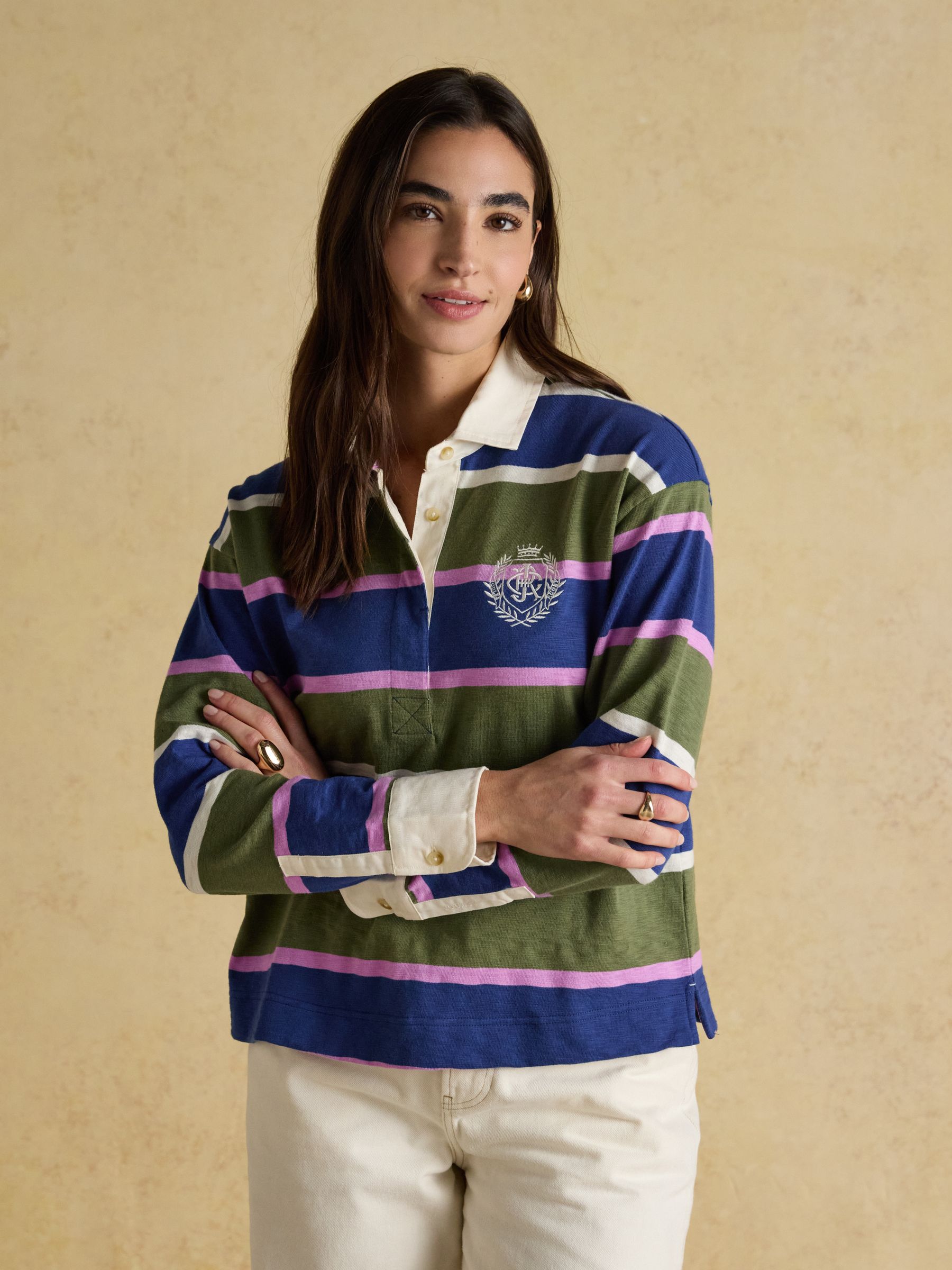 Blauw groen gestreept - Joules Lara boxy fit rugby shirt