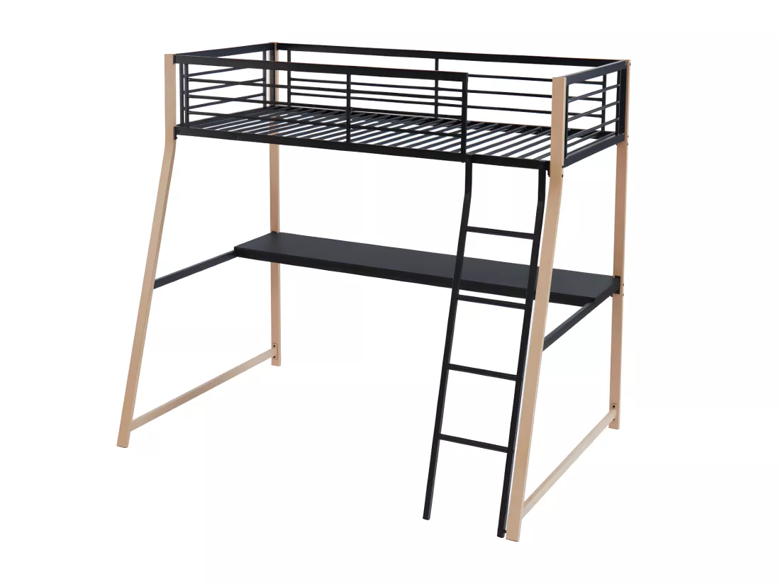 Lit mezzanine MALICIA - 90 x 190 cm - bureau intégré - Noir et chêne