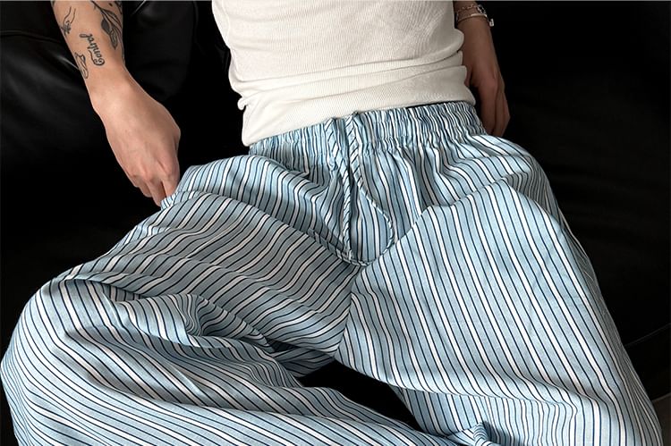 Nahagin - Gestreepte pyjamabroek met wijde pijpen en trekkoord in de taille