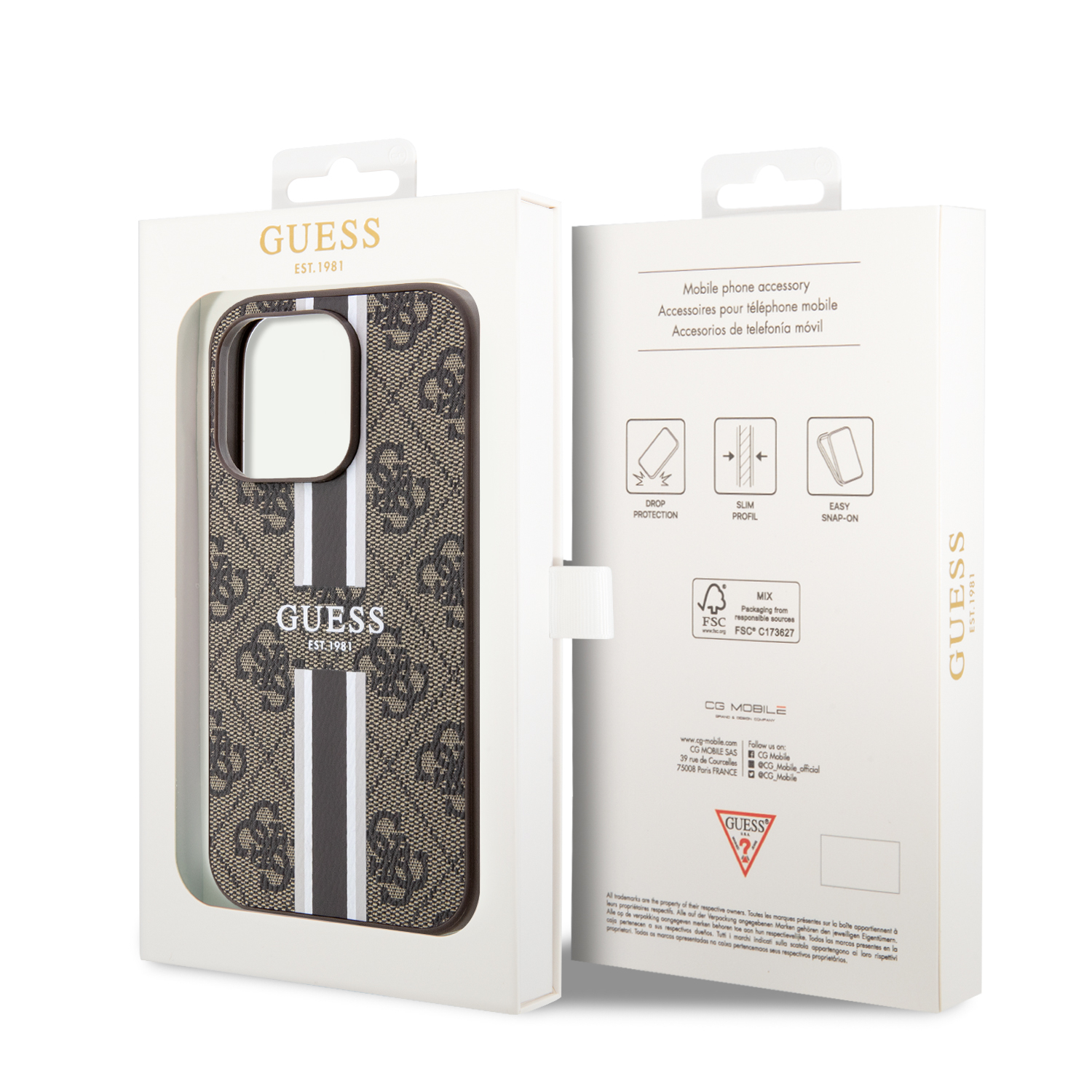 iPhone 14 Pro MagSafe Leder Hardcase Hülle 4G Printed Stripes (GUHMP14LP4RPSW) - Braun