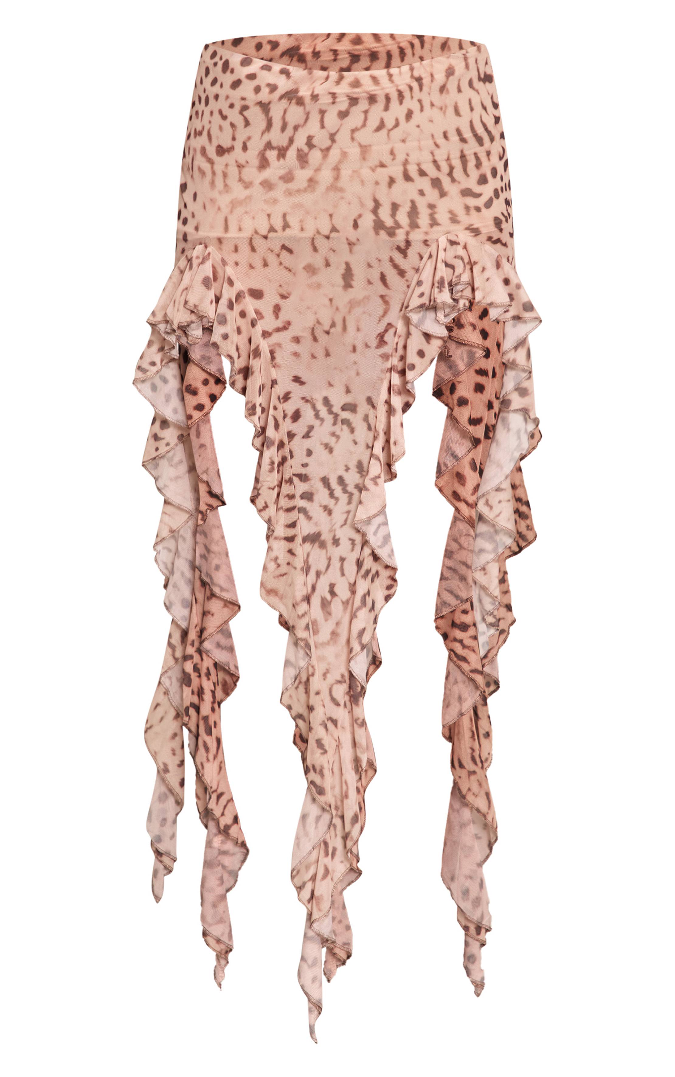 Gris Pierre Jupe Midi À Imprimé Floral Avec Ourlet À Volants