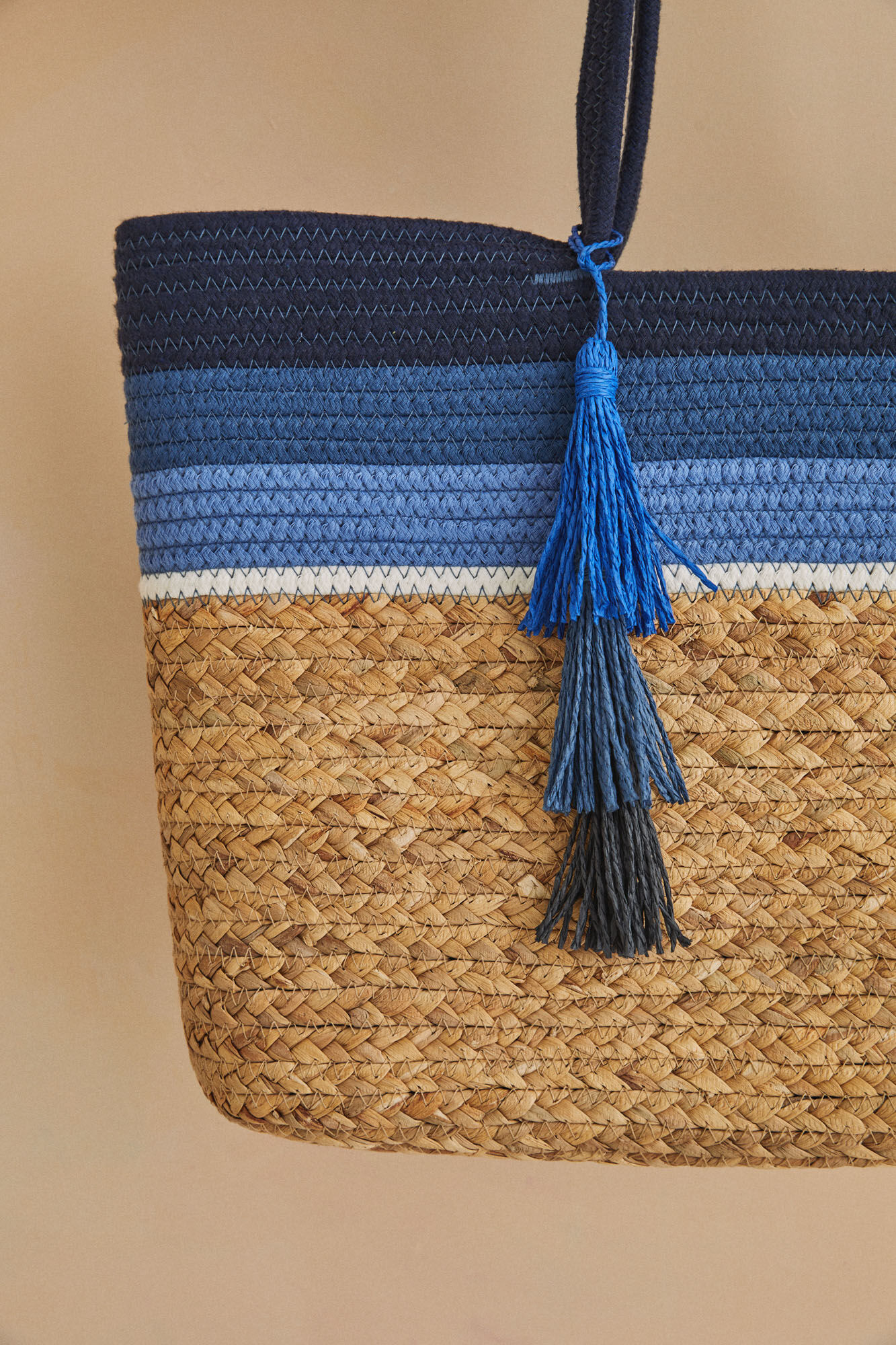 Bolsa de praia tote azul marinho - bege