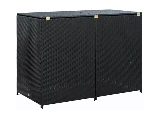 Abris pour poubelle double Résine tressée Noir 148x80x111 cm