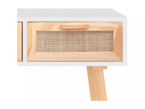 Table console Blanc 105x30x75 cm Bois massif pin /rotin naturel