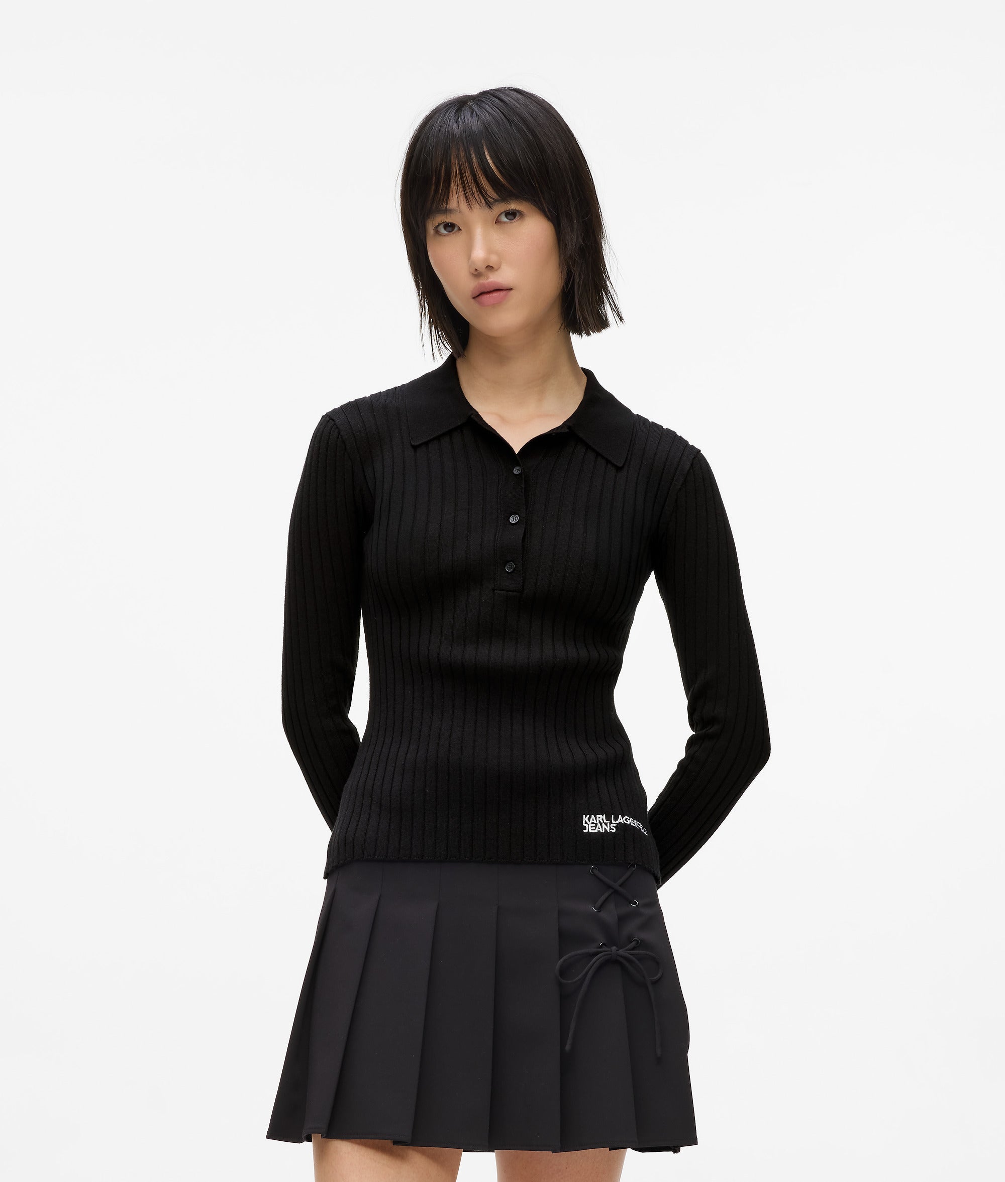 Gebreide polo shirt met lange mouwen