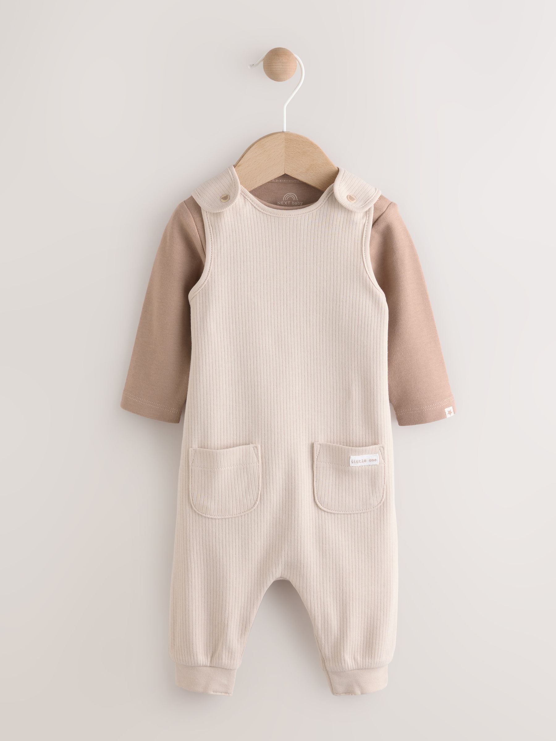 Neutraal - Jersey tuinbroek en rompertje babyset (0mnd-2jr)