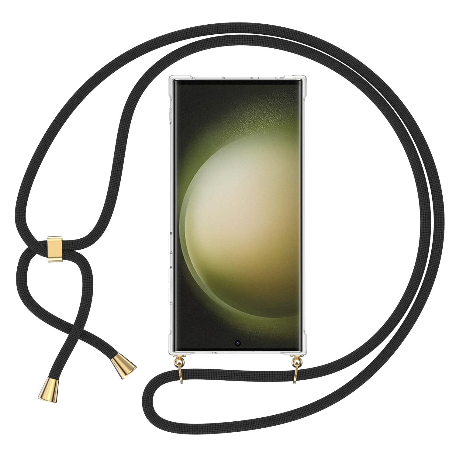 Samsung Galaxy S23 Ultra 5G Necklace Gummi Hülle Air Cushion Fallschutz   Handykette (150cm) - Schwarz / Gold