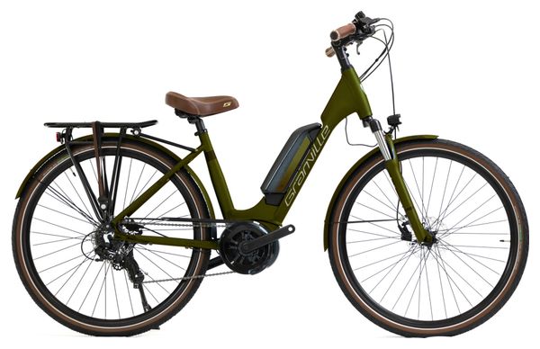 Vélo de Ville Électrique Granville E-Urban 30 Unisex Shimano Tourney/Altus 7V 400 Wh 700 mm Vert Army Mat