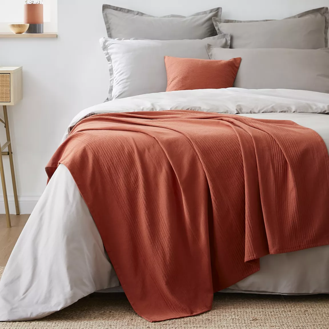 Jeté de lit coton tissé (130 x 160 cm) Léa Terracotta