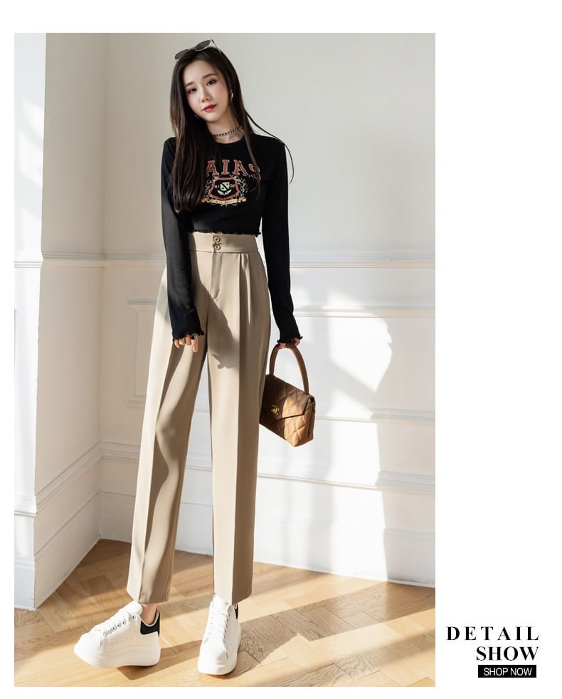 Sienne - Hoge taille effen cropped taps toelopende broek