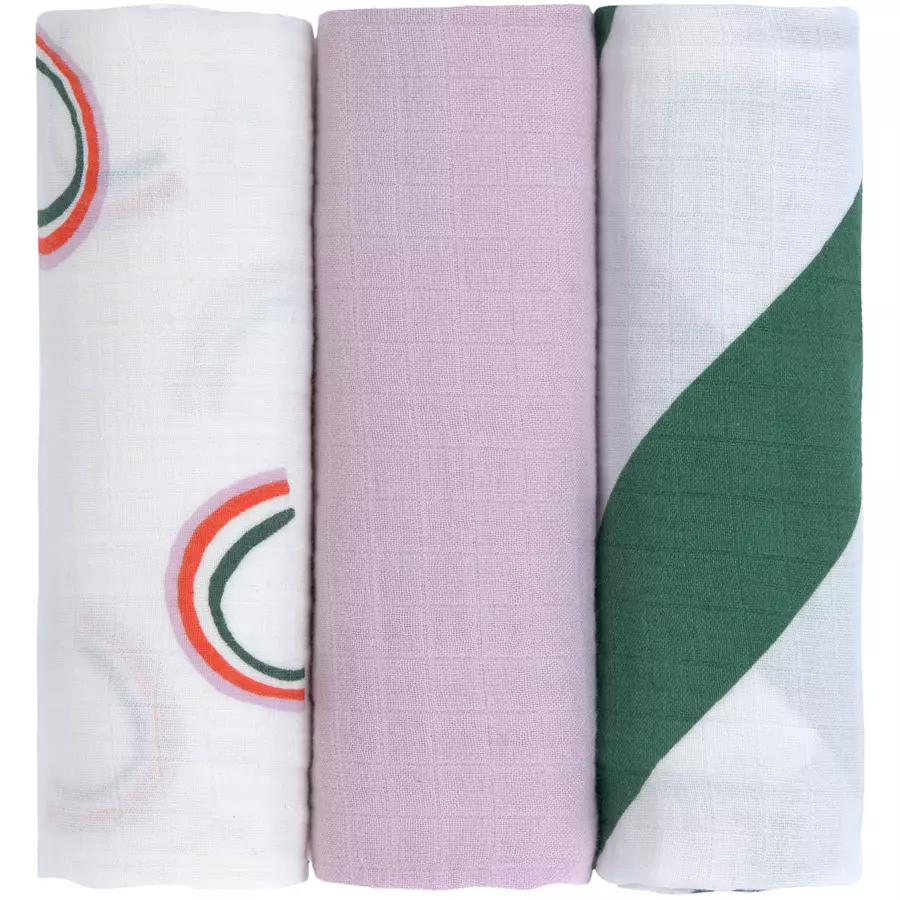 LÄSSIG Mulltücher L 3er Pack Happy Rascals lila 85 x 85 cm