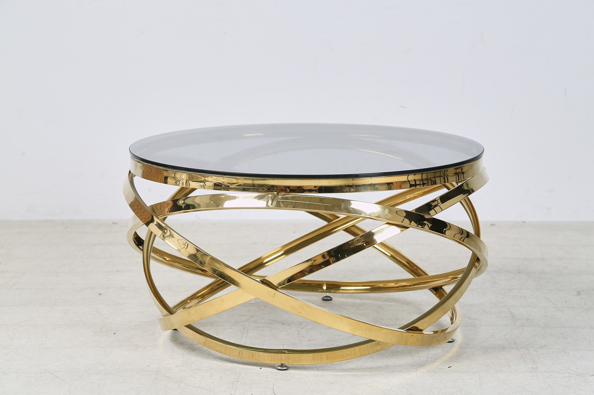 Couchtisch Ø 80 cm gold grau Glastisch Beistelltisch Sofatisch Wohnzimmertisch