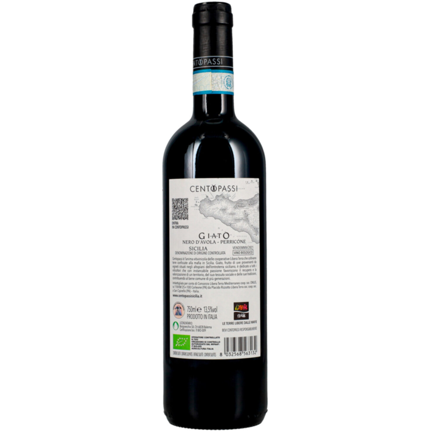 Sicilia DOC Superiore Giato Nero d'Avola-Perricone Centopassi - Libera Terra Bio Suisse -75cl