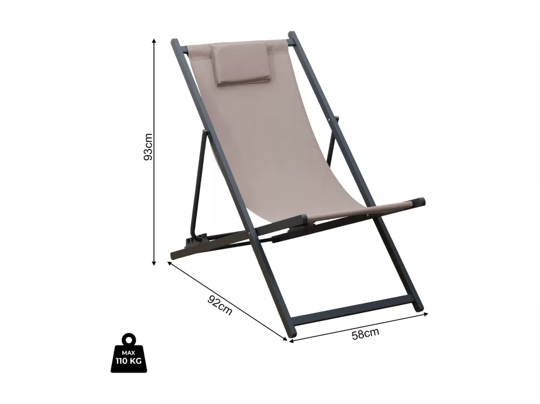Chaise Longue Pliable Rebecca Mobili Sarson 93x58x92 Polyester Aluminium Beige Gris Foncé