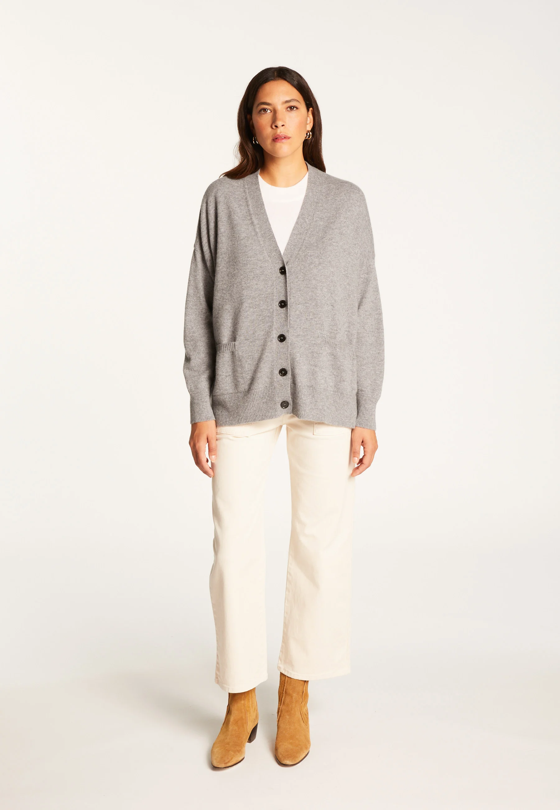 ARIEL - Gilet boutonné en cachemire | Gris