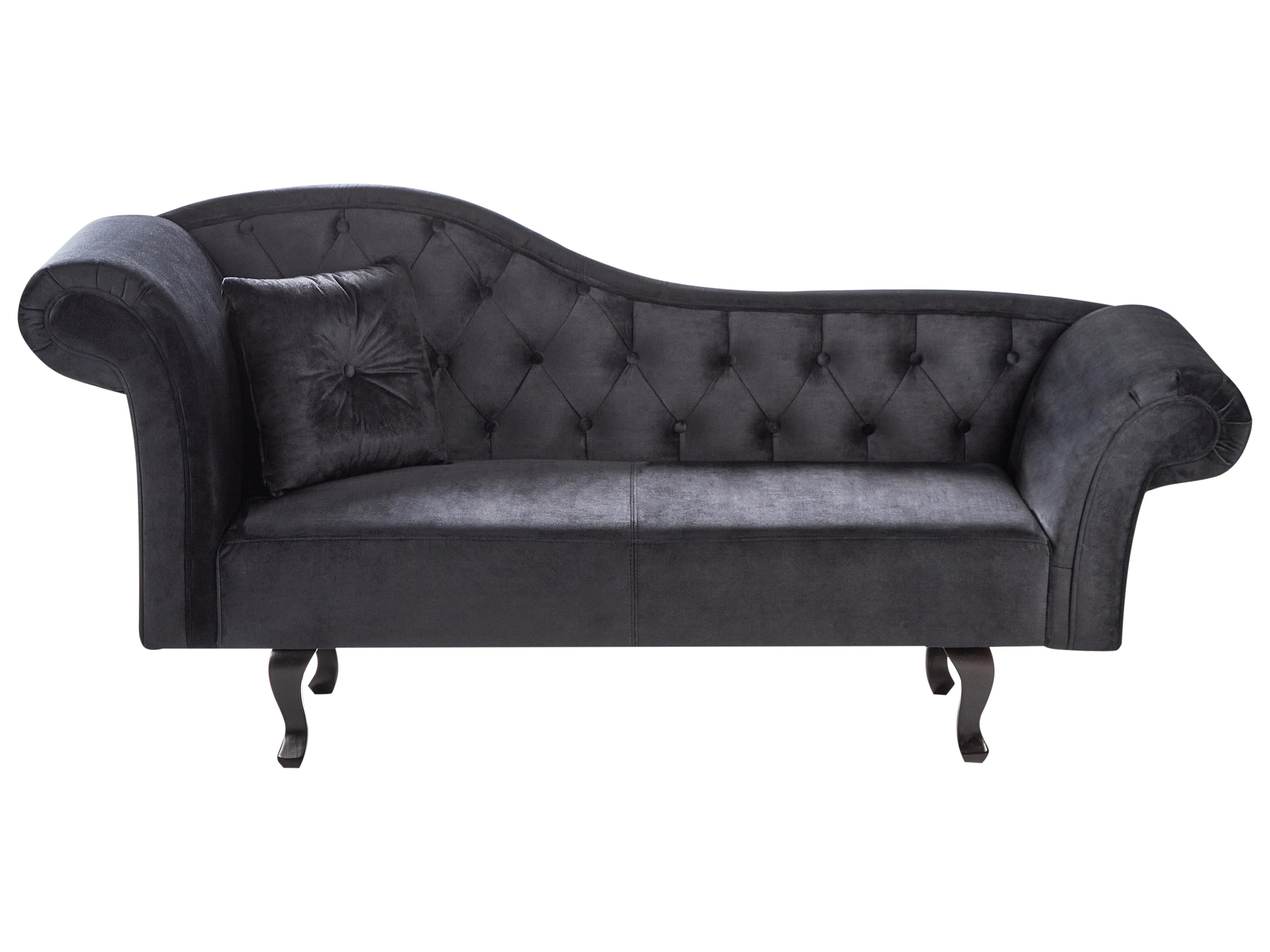 Linkszijdige chaise longue LATTES II Fluweel Zwart met kussen