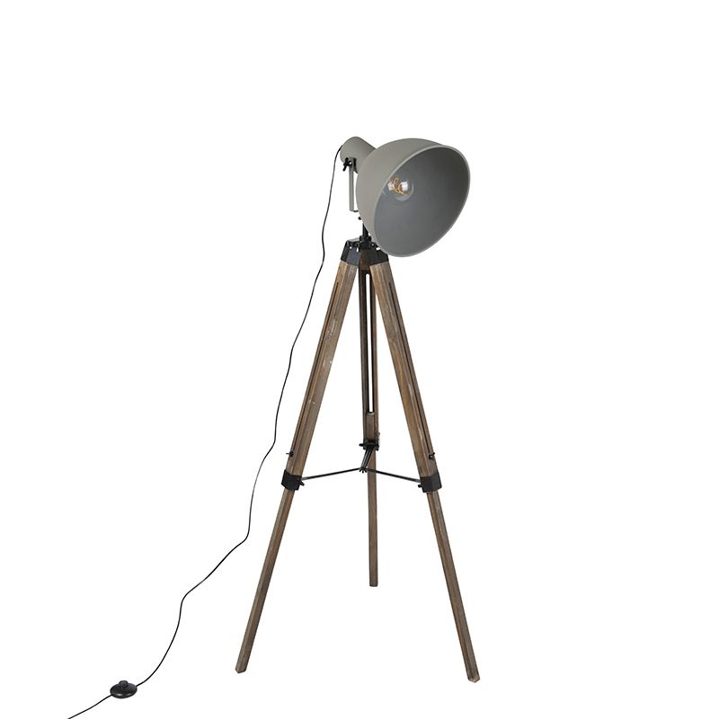 Smart industriële tripod vloerlamp hout met grijs incl. wifi A60 - Laos