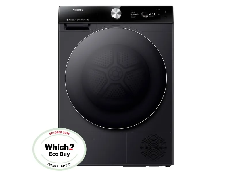 Hisense DH7S107BB, Fritstående, Front-læsning, Varmepumpe, Sort, Knapper, Dreje, Berøring, Højre