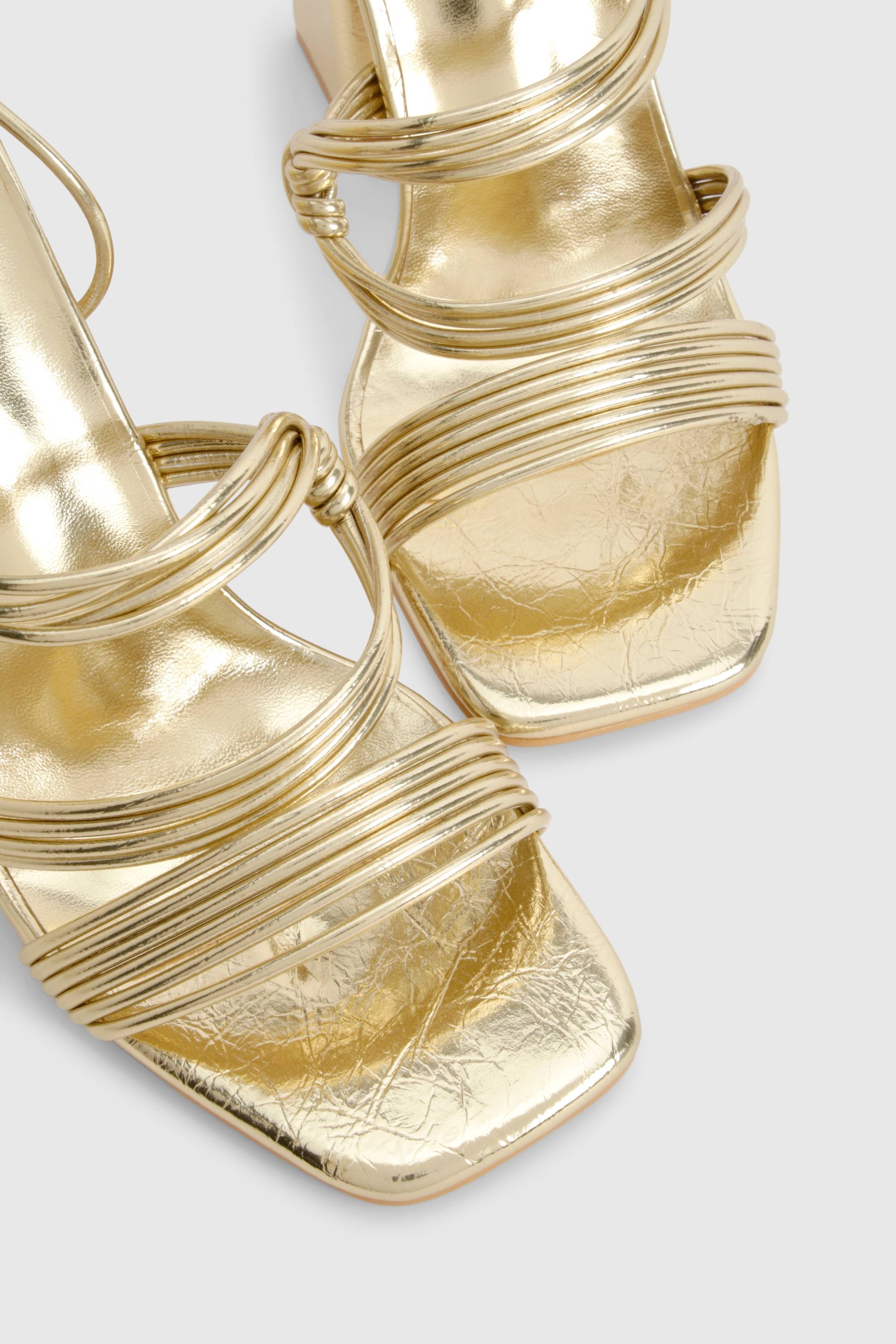 boohoo Metallic Multi Strap Tie Leg Block Heels