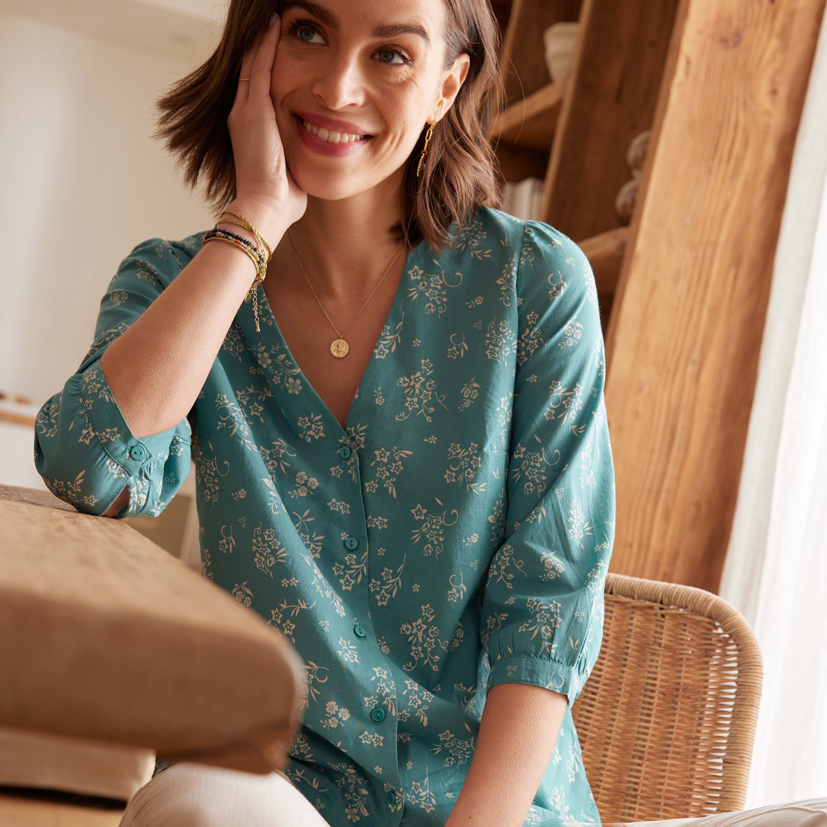 Chemisier imprimé femme - BLEU CLAIR