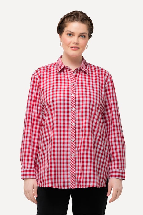 Hemdbluse, Karo, Hemdkragen, Langarm, Krempelriegel