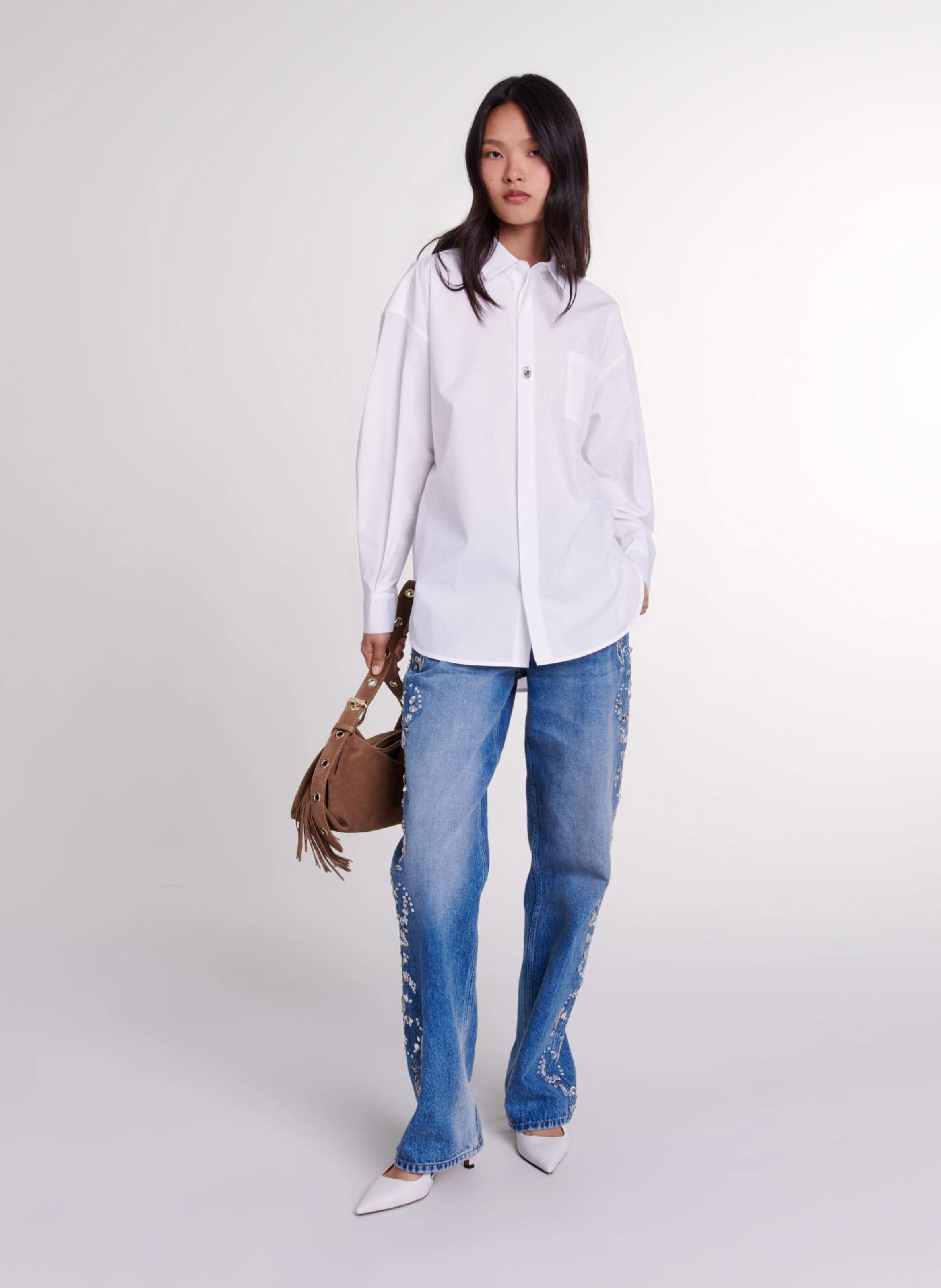 Chemise oversize col classique en coton | Blanc