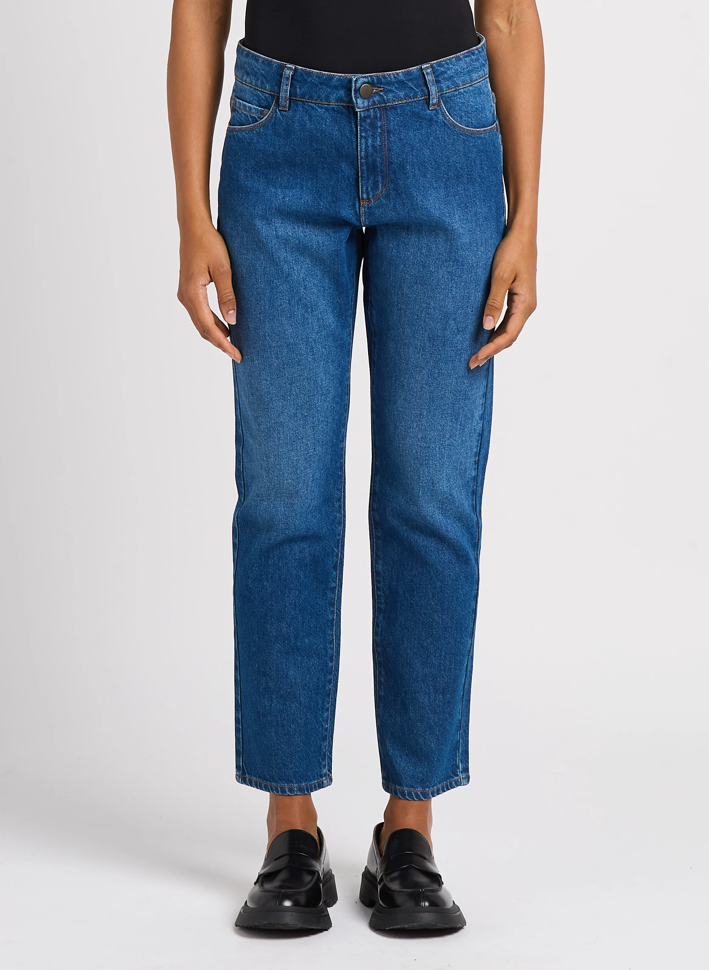 LE CARLA - Jean droit taille haute en coton | Bleu