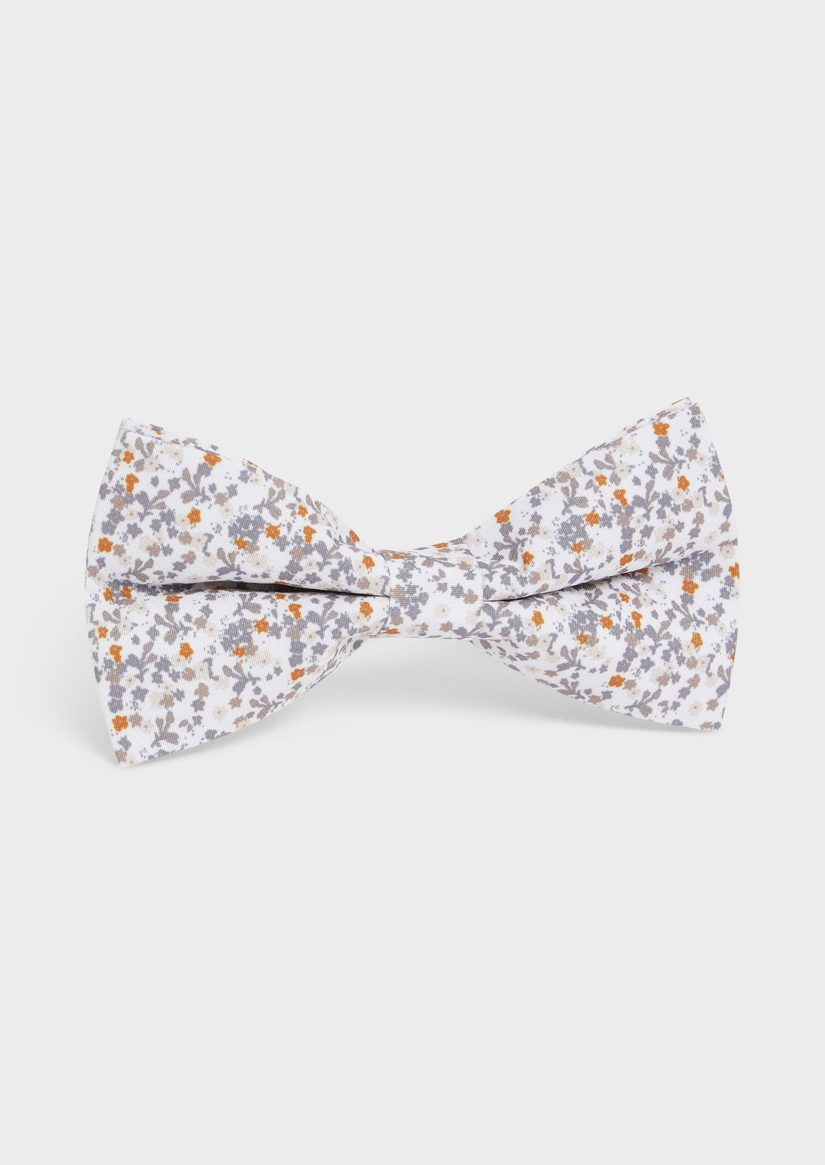 Noeud papillon blanc à motif fleuri gris perle et orange