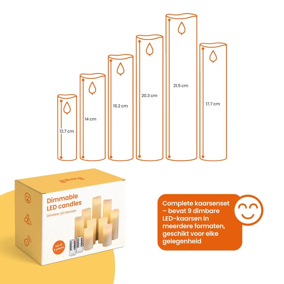 Goliving Led Kaarsen - Bewegende Vlam - Afstandsbediening - Set van 9