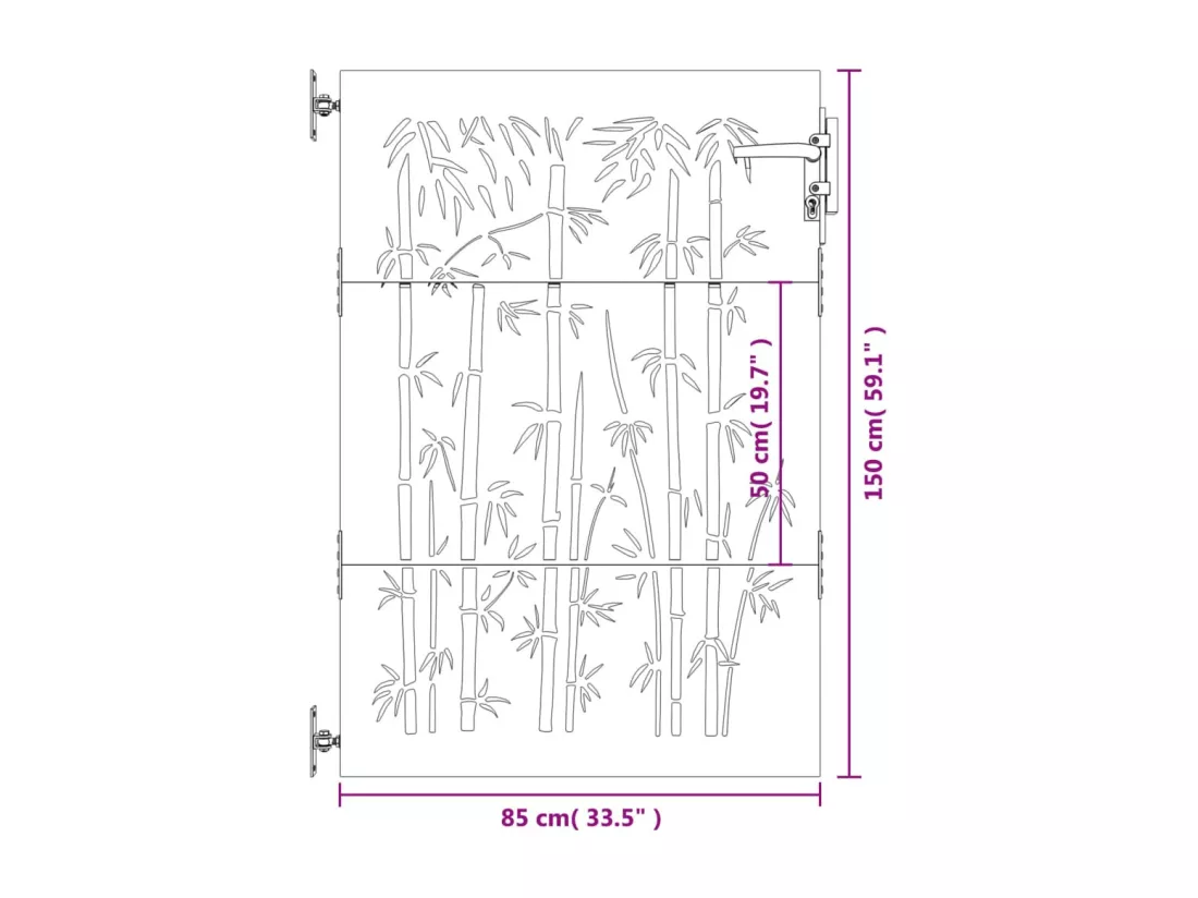 Portail de jardin 85x150 cm acier corten design de bambou