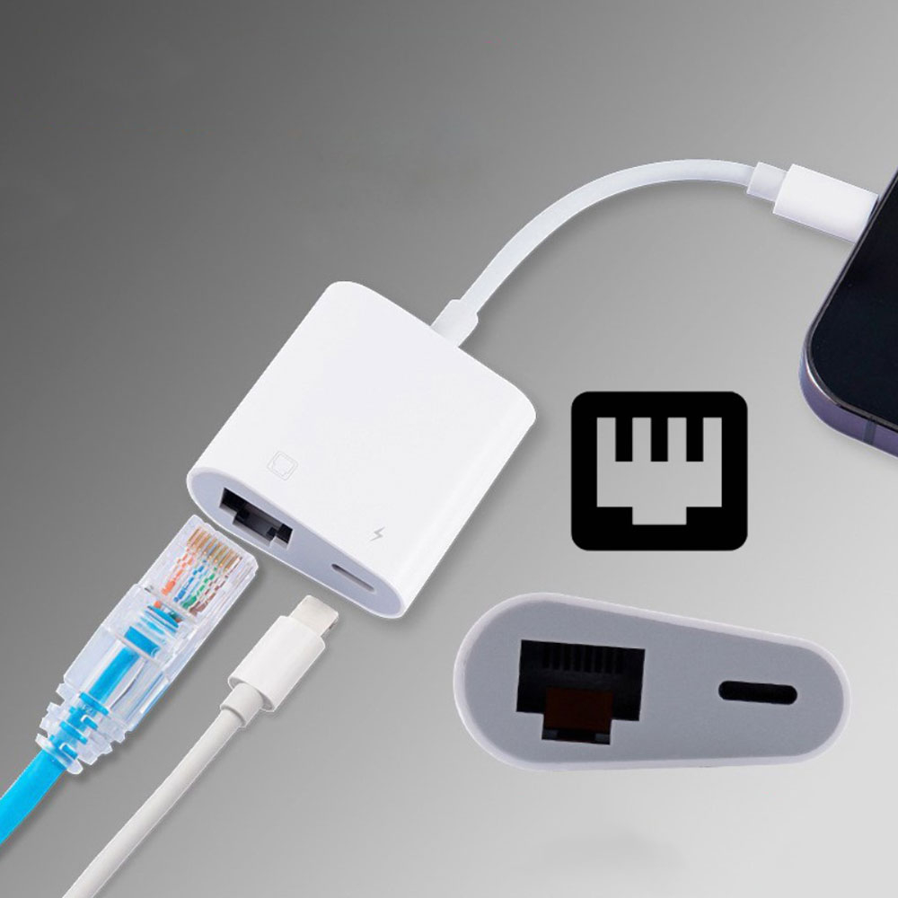 USB C auf Ethernet LAN RJ45 (10/100 Mbit/s)   USB C (PD/24W) Lade Adapter Splitter - Weiss