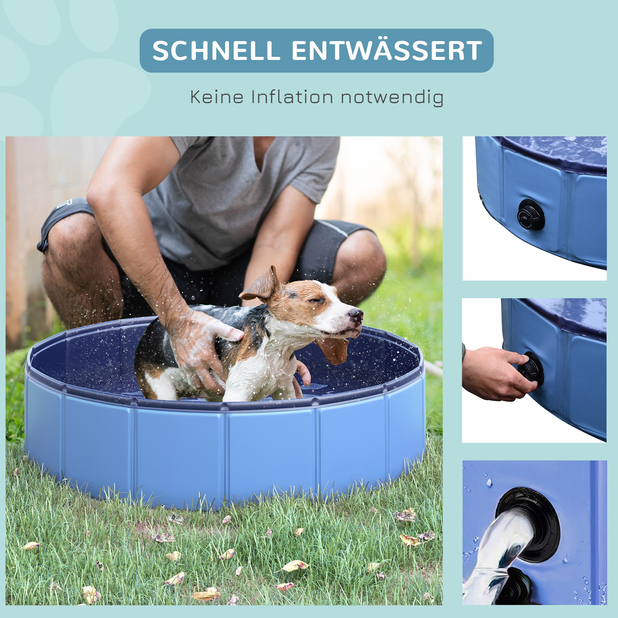 PawHut Hundebadewanne mit Wasserablassventil blau 80 x 20 cm (ØxH)
