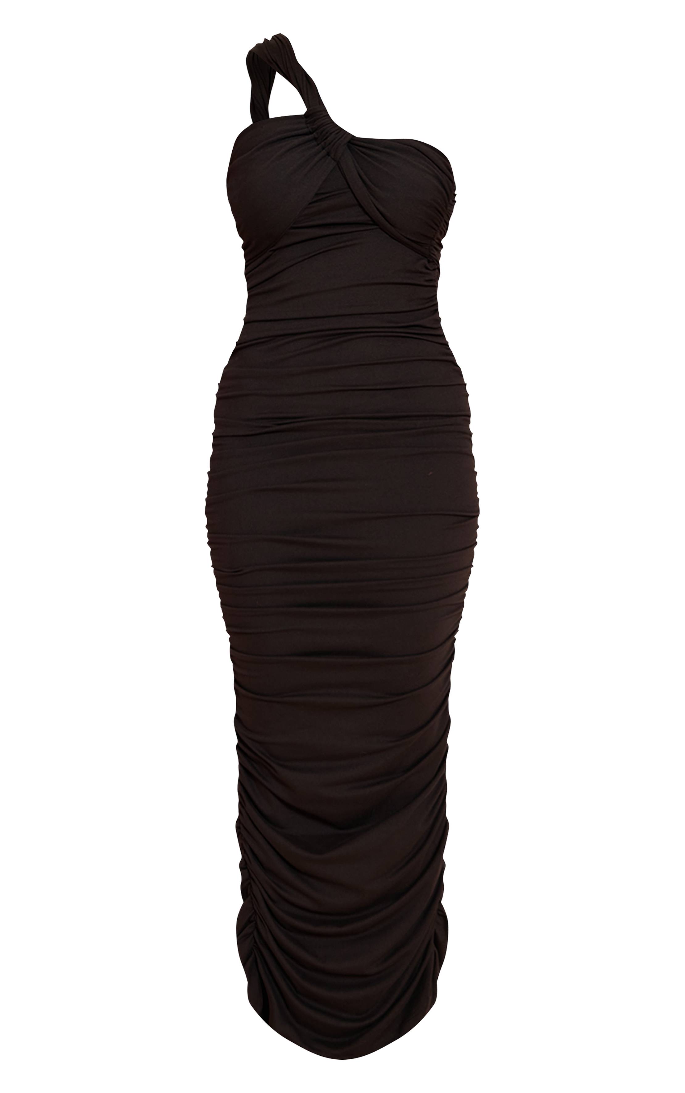 Noir Robe Longue Moulante Asymétrique Drapée Froncée Shape