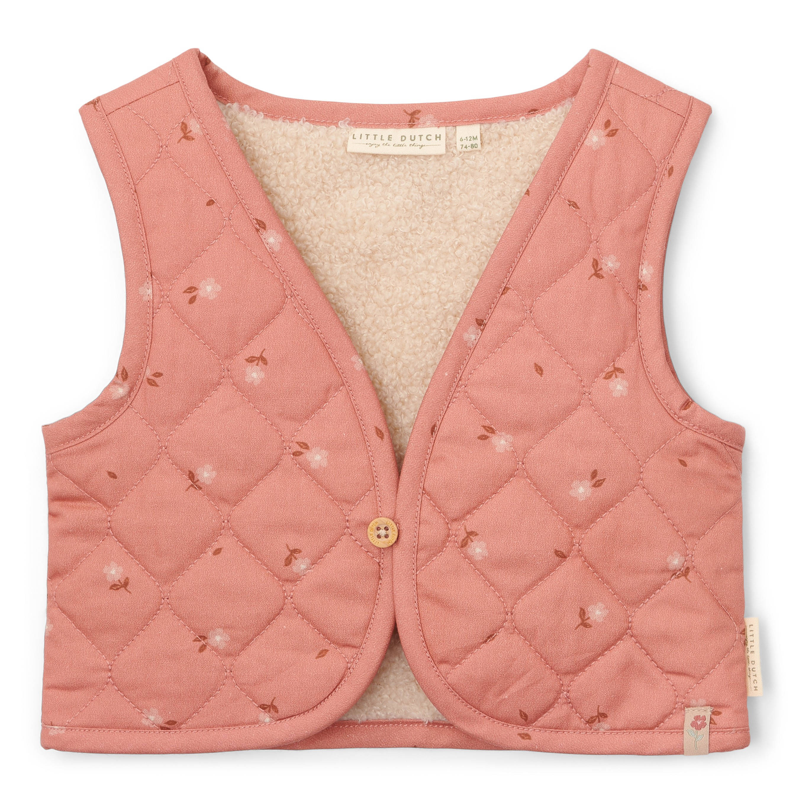 Little Dutch reversible teddy gilet met bloemen roze/ecru