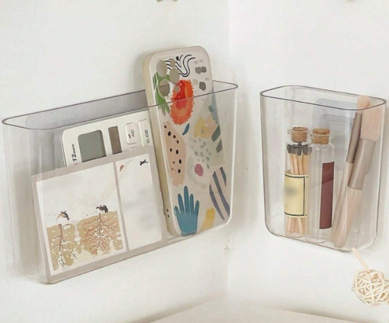 (12x10cm) Büro Wand Organizer Selbstklebender Stifte Köcher Aufbewahrungs Box - Transparent