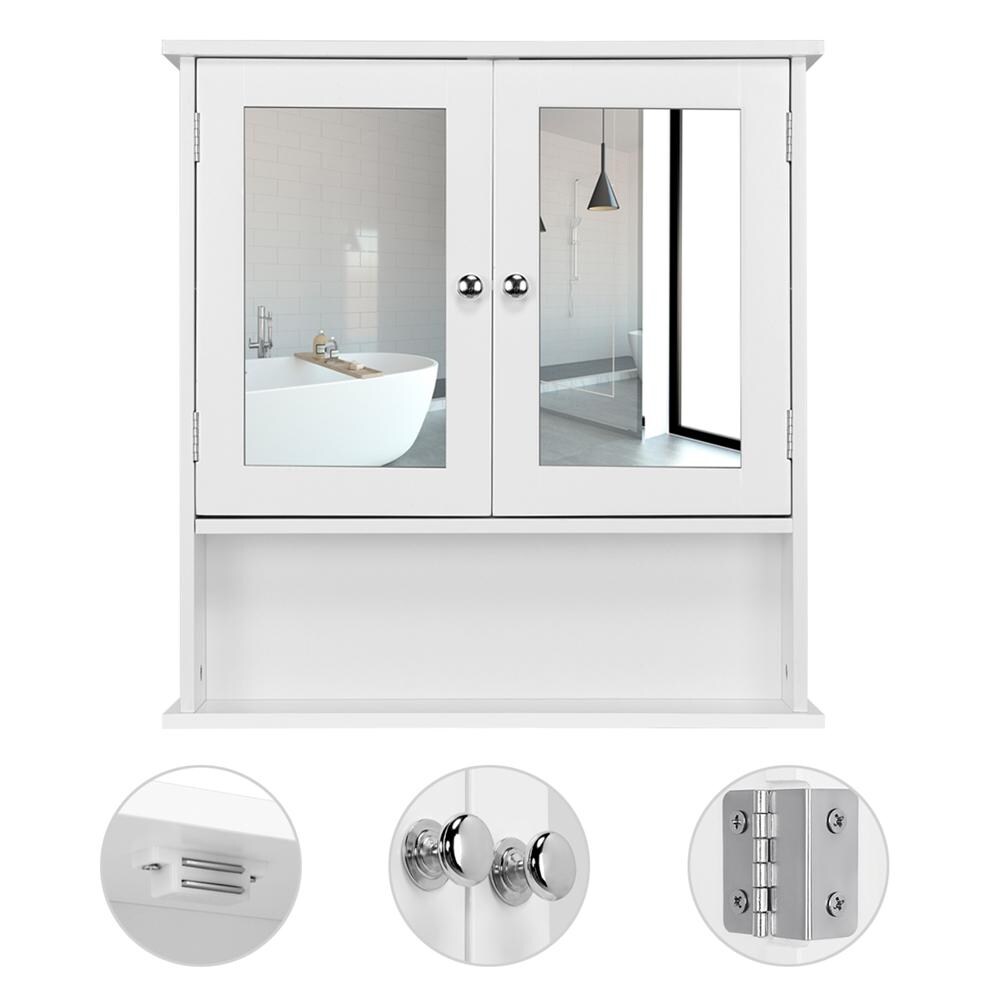 Yaheetech Spiegelschrank, Badschrank, Hängeschrank mit Spiegeltür, Badezimmerspiegel mit Ablagen, 56cmx13cmx58cm, Weiß