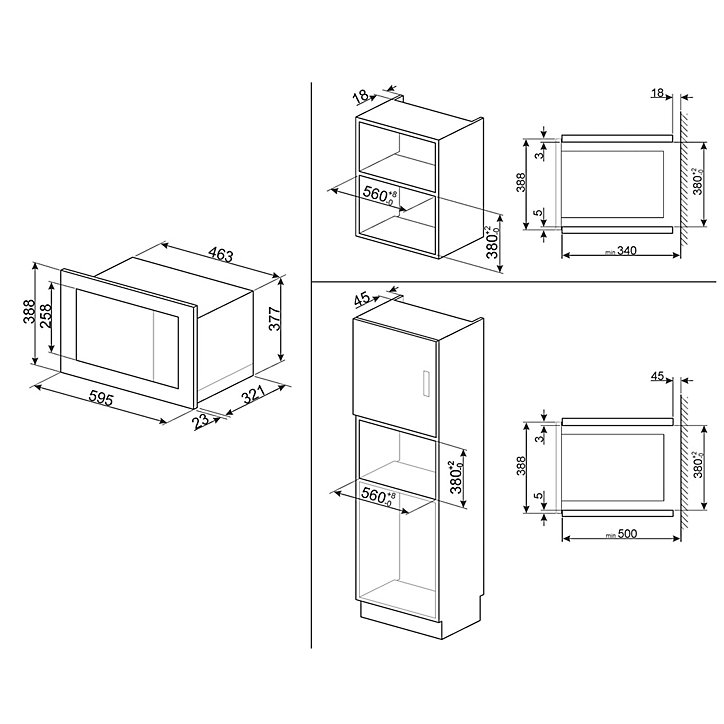 Four micro-ondes encastrable Universel 21L FMI020X Smeg inox
